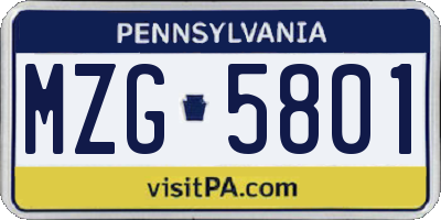 PA license plate MZG5801