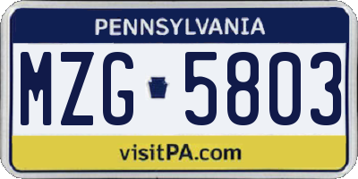PA license plate MZG5803