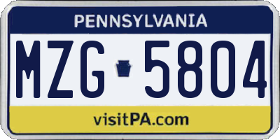 PA license plate MZG5804