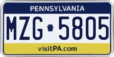 PA license plate MZG5805