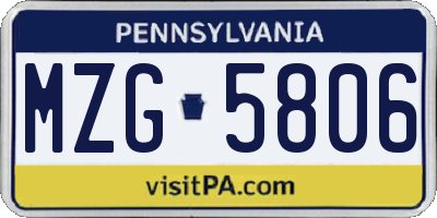 PA license plate MZG5806