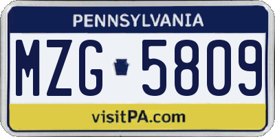 PA license plate MZG5809