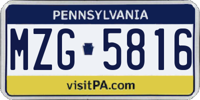 PA license plate MZG5816