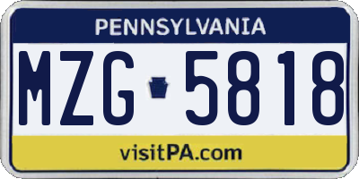 PA license plate MZG5818
