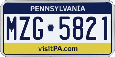 PA license plate MZG5821
