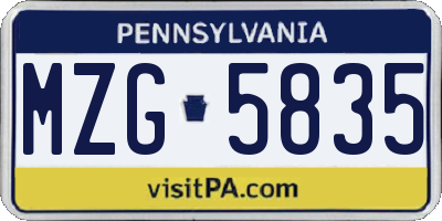 PA license plate MZG5835