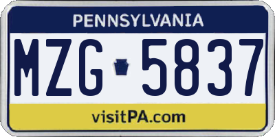 PA license plate MZG5837