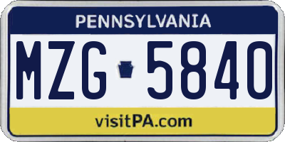 PA license plate MZG5840