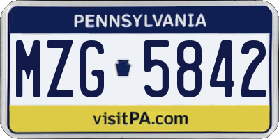 PA license plate MZG5842