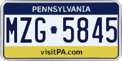 PA license plate MZG5845