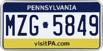 PA license plate MZG5849