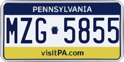 PA license plate MZG5855