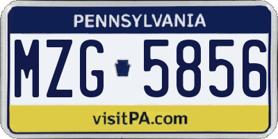 PA license plate MZG5856