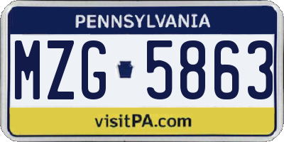 PA license plate MZG5863
