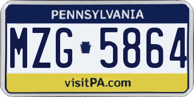 PA license plate MZG5864