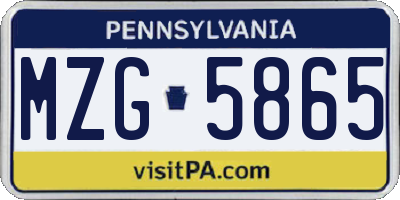 PA license plate MZG5865