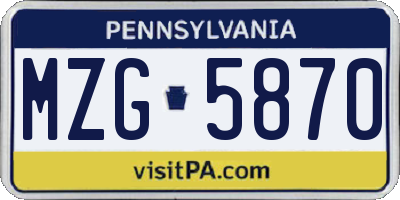 PA license plate MZG5870