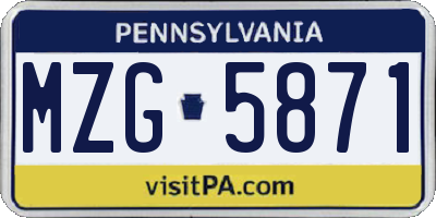 PA license plate MZG5871
