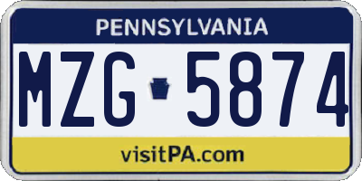 PA license plate MZG5874