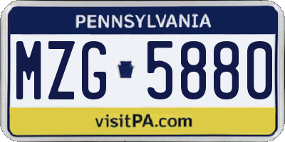 PA license plate MZG5880