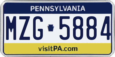PA license plate MZG5884