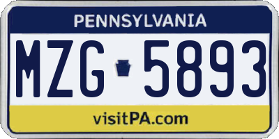 PA license plate MZG5893