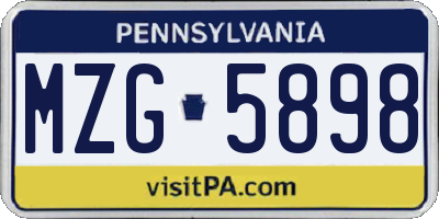 PA license plate MZG5898