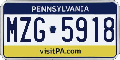 PA license plate MZG5918
