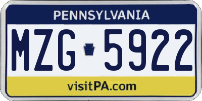 PA license plate MZG5922