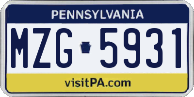 PA license plate MZG5931