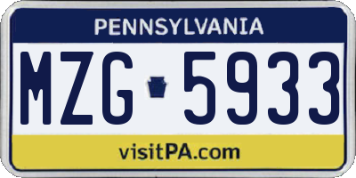 PA license plate MZG5933