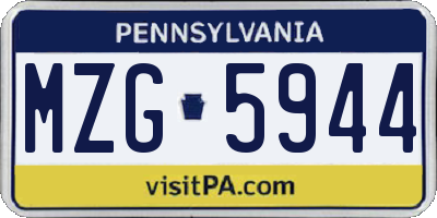 PA license plate MZG5944