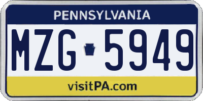 PA license plate MZG5949