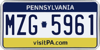 PA license plate MZG5961