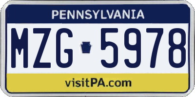PA license plate MZG5978