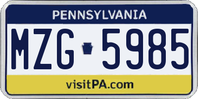 PA license plate MZG5985