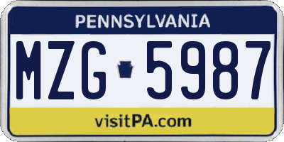PA license plate MZG5987