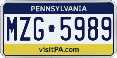 PA license plate MZG5989