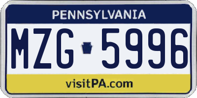 PA license plate MZG5996