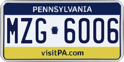 PA license plate MZG6006