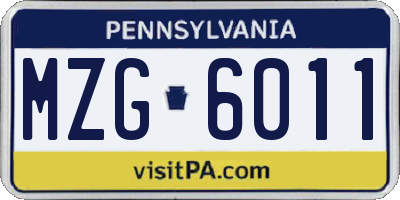 PA license plate MZG6011