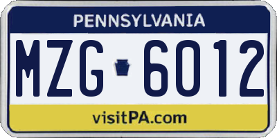 PA license plate MZG6012