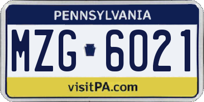 PA license plate MZG6021