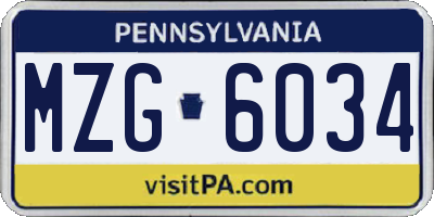 PA license plate MZG6034