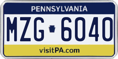 PA license plate MZG6040