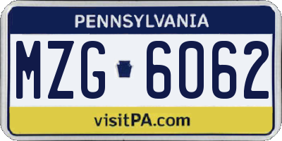 PA license plate MZG6062