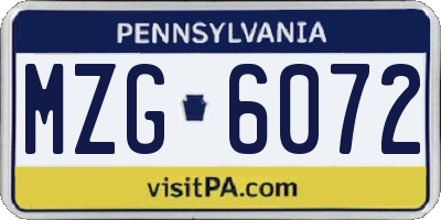 PA license plate MZG6072