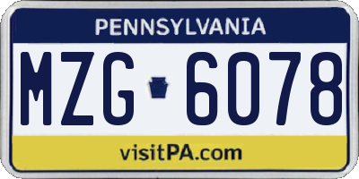 PA license plate MZG6078