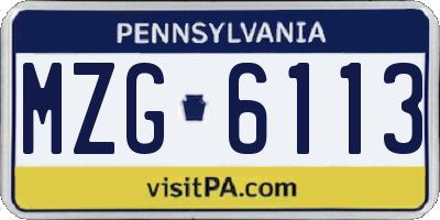 PA license plate MZG6113
