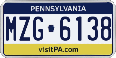 PA license plate MZG6138